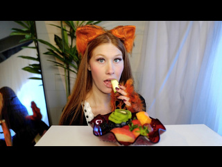 curious fox girl eats fruit mouth sounds asmr 4k